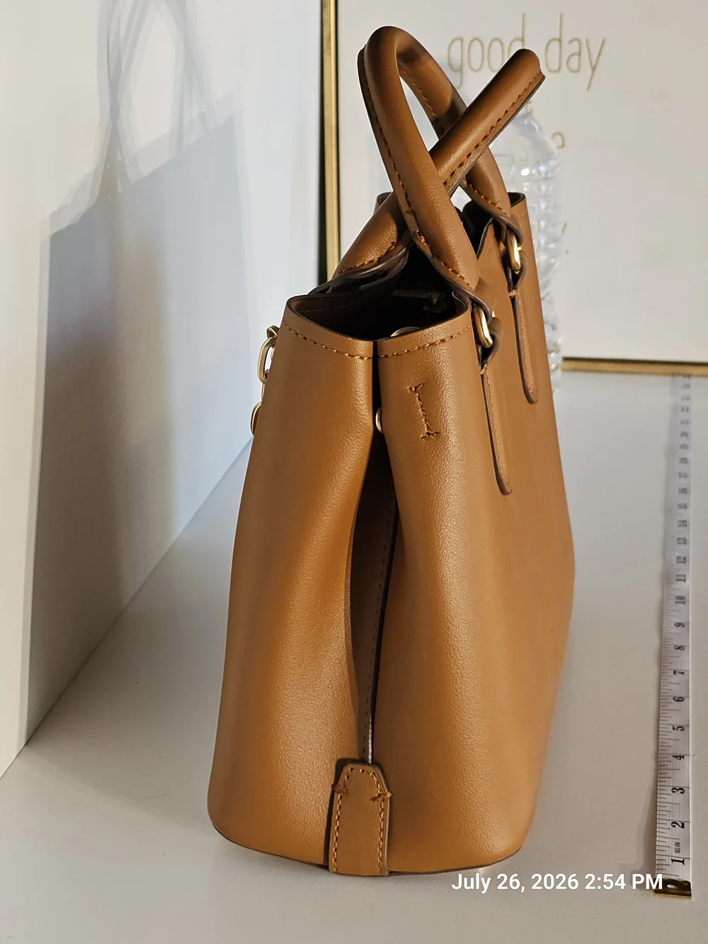 Nanette Lepore Tan Satchel with Gold Chain Accents